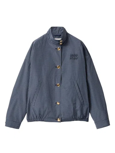 Miu Miu Nylon Blend Jacket Check Pattern Hem In Blue