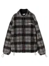 Miu Miu Checked-pattern Teddy-fleece Jacket In Gray