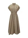 Miu Miu Poplin Shirt Dress Waist Gathering Detail In Gray