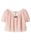 Miu Miu Layered Crinkle Silk Crop Top In Pink