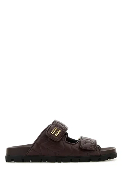 Miu Miu Women Chocolate Nappa Leather Slippers