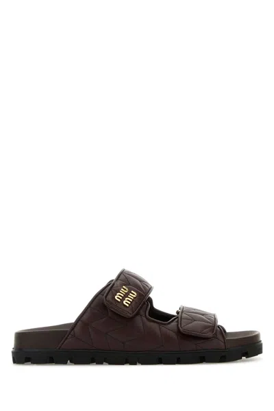 Miu Miu Women Chocolate Nappa Leather Slippers In Brown