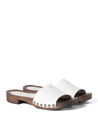 Miu Miu Wood Sole Flat Sandals With Studded Side In White