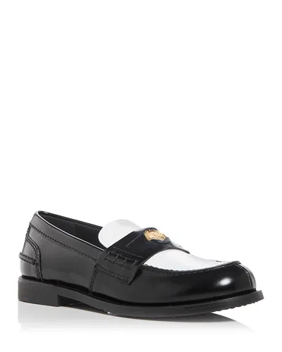 Miu Miu Two-tone Brushed Leather Penny Loafers In Black