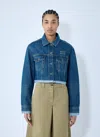 Miu Miu Womens Check-trim Logo-embroidered Denim Jacket Bleu