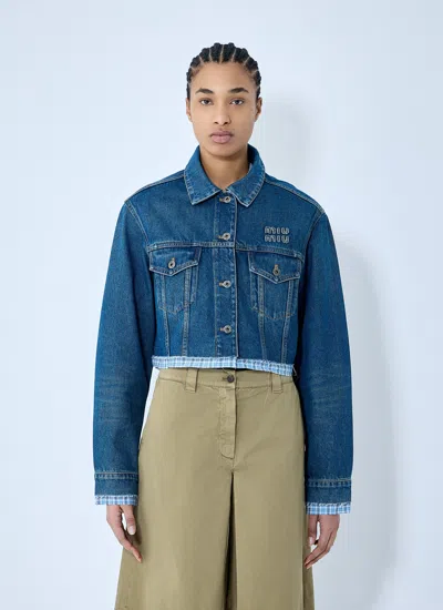 MIU MIU MIU MIU WOMEN CONTRAST HEM DENIM JACKET