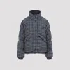 Miu Miu Jacket High Collar Checked Pattern Pockets Quilted In Blue