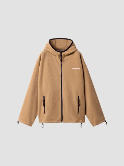 Miu Miu Women's Cotton Fleece Zipper Hoodie In Brown