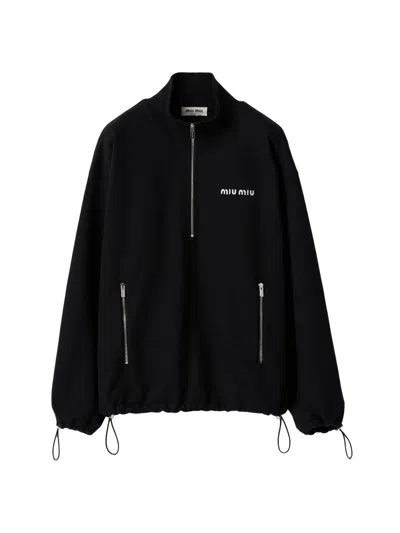 Miu Miu Women's Cotton Fleece Zipper Sweatshirt In Black