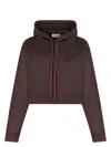 Miu Miu Short Cotton Hoodie With Drawstring And Hood In Brown