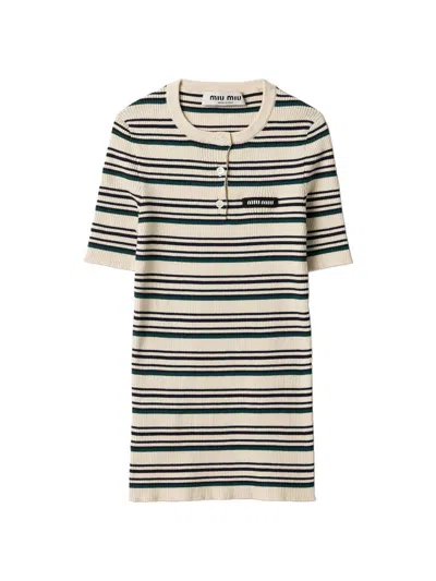 Miu Miu Women's Cotton Knit Henley Shirt In Black