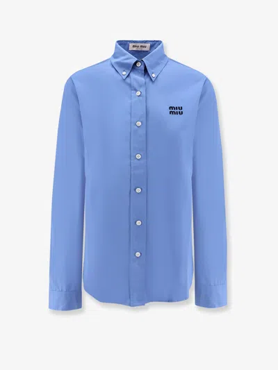MIU MIU MIU MIU WOMEN COTTON POPELINE SHIRT WITH LOGO EMBROIDERY
