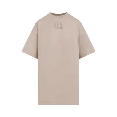 Miu Miu Women's Cotton T-shirt In Nude & Neutrals For Ss24 In Beige