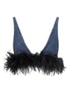 Miu Miu Denim Feathers Embellishment Top In Blue