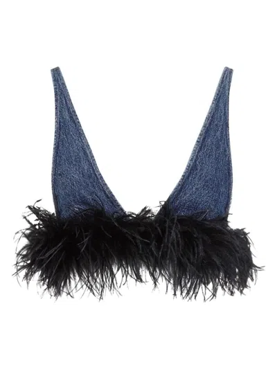 MIU MIU WOMEN'S COTTON TOP WITH FEATHERS