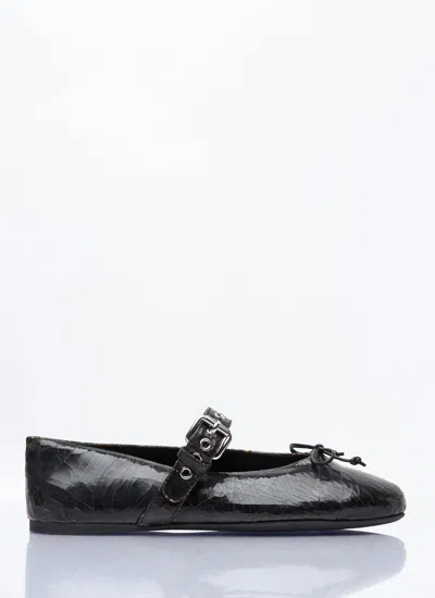 Miu Miu Women Crackled Leather Ballerina Shoes