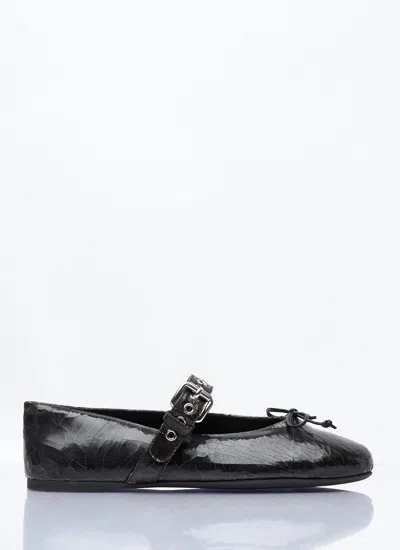Miu Miu Women Crackled Leather Ballerina Shoes In Brown