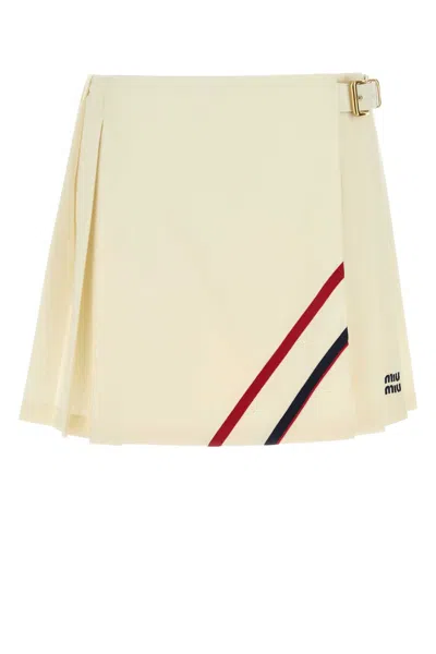 Miu Miu Pleated Mohair Fabric Mini-skirt In Beige