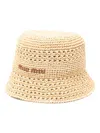 Miu Miu Embroidered-logo Raffia Bucket Hat In Multicolor