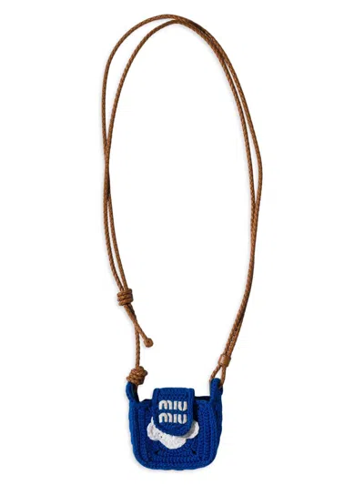 Miu Miu Crochet Earbuds Pouch In Blue