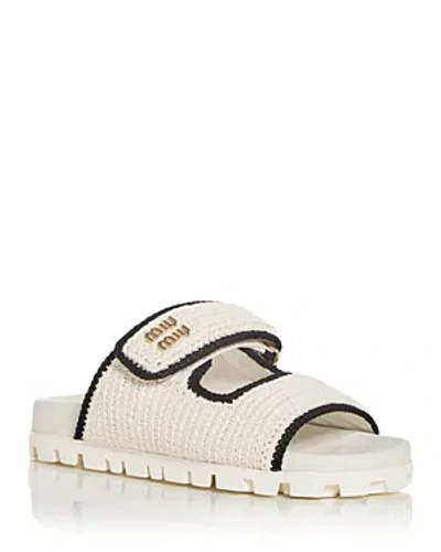 Miu Miu Bicolor Crochet Grip Slide Sandals In White