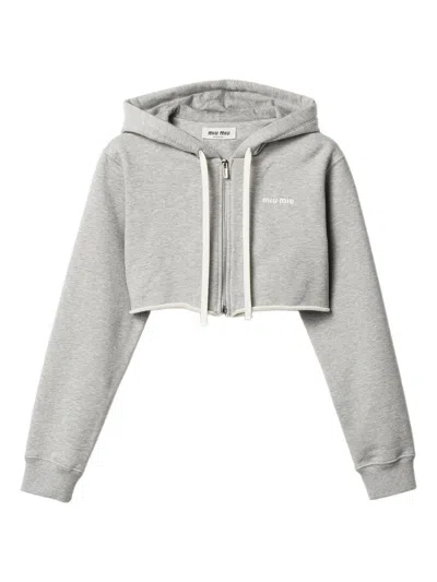 Miu Miu Women's Cropped Hoodie In Gray