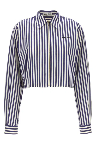 MIU MIU MIU MIU WOMEN CROPPED STRIPED SHIRT