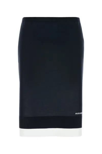 Miu Miu Women Dark Blue Stretch Silk Blend Skirt In Black