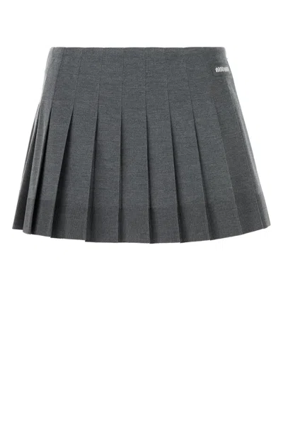 Miu Miu Women Dark Grey Silk Blend Mini Skirt In Black