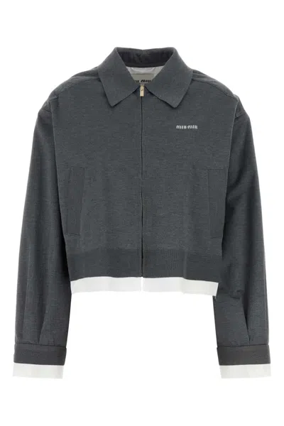 Miu Miu Women Dark Grey Silk Blend Sweatshirt