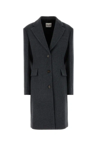 MIU MIU MIU MIU WOMEN DARK GREY WOOL COAT
