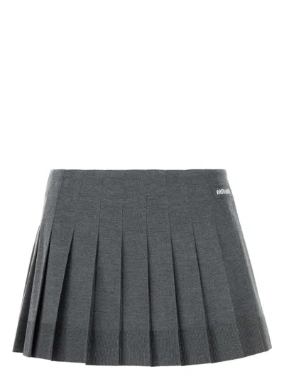 MIU MIU WOMEN'S DARK SILK BLEND MINI SKIRT