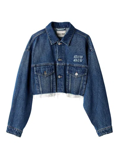 Miu Miu Women's Denim Blouson Jacket In Blue