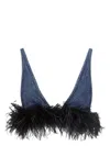 Miu Miu Denim Feathers Embellishment Top
