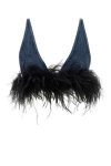 Miu Miu Denim Feathers Embellishment Top In Blue