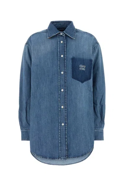 MIU MIU DENIM OVERSIZED SOLID SHIRT