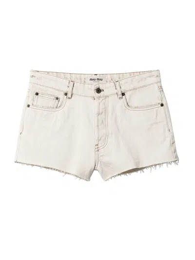 Miu Miu Women's Denim Shorts In White