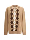 Miu Miu Argyle Pattern Cashmere Polo Pullover In Brown