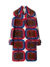 Miu Miu Double-breasted Printed Natté Coat In Ivory+tobacco