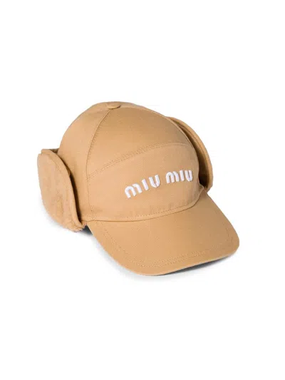 Miu Miu Drill And Fleece Cap In Neutral