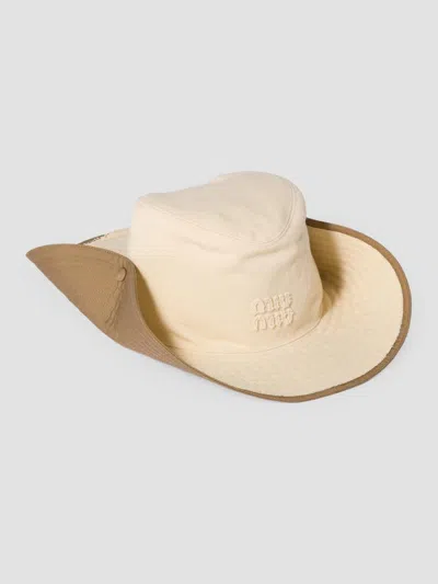 Miu Miu Women's Drill Cowboy Hat In Beige Khaki