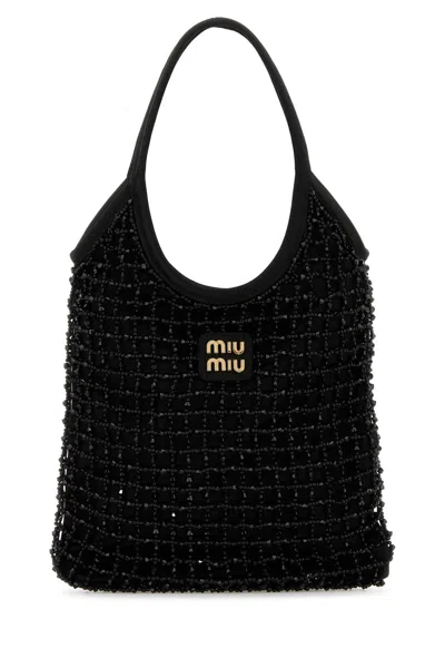 Miu Miu Women Embellished Satin Handbag In Black
