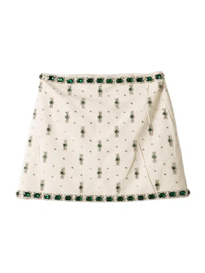 Miu Miu Embroidered Canvas Skirt In White