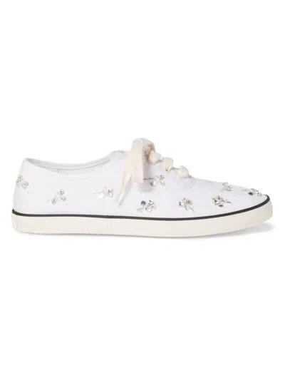 Miu Miu Crystal Embellished Low Top Canvas Sneaker In White