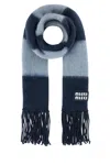 Miu Miu Women Embroidered Mohair Blend Scarf In Blue