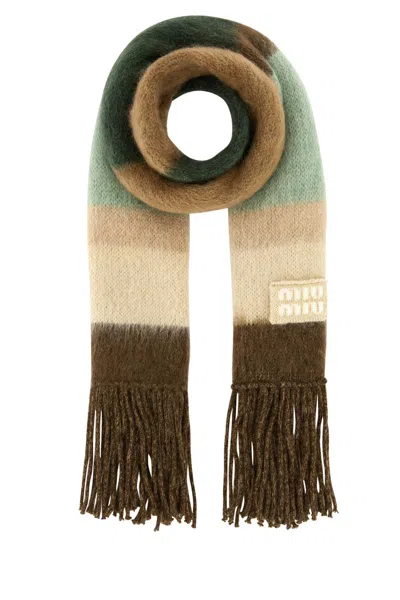 Miu Miu Women Embroidered Mohair Blend Scarf In Stripped