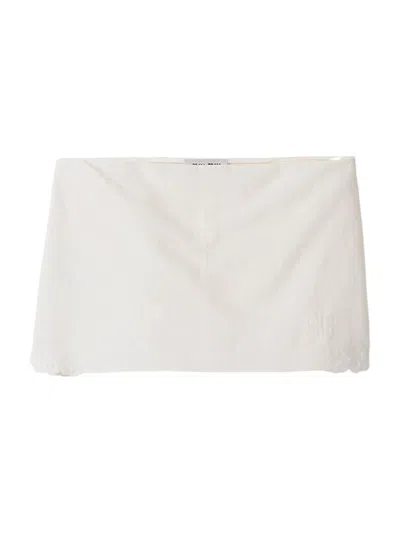 Miu Miu Women's Embroidered Slubbed Canvas Mini Skirt In White