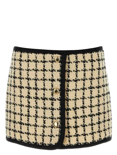 MIU MIU WOMEN'S EMBROIDERED WOOL BLEND MINI SKIRT