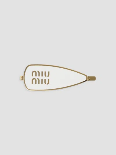 Miu Miu Women's Enameled Metal Hair Clip In White Gold