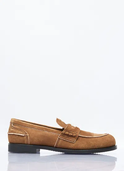 Miu Miu Women Faded Suede Loafers In Brown
